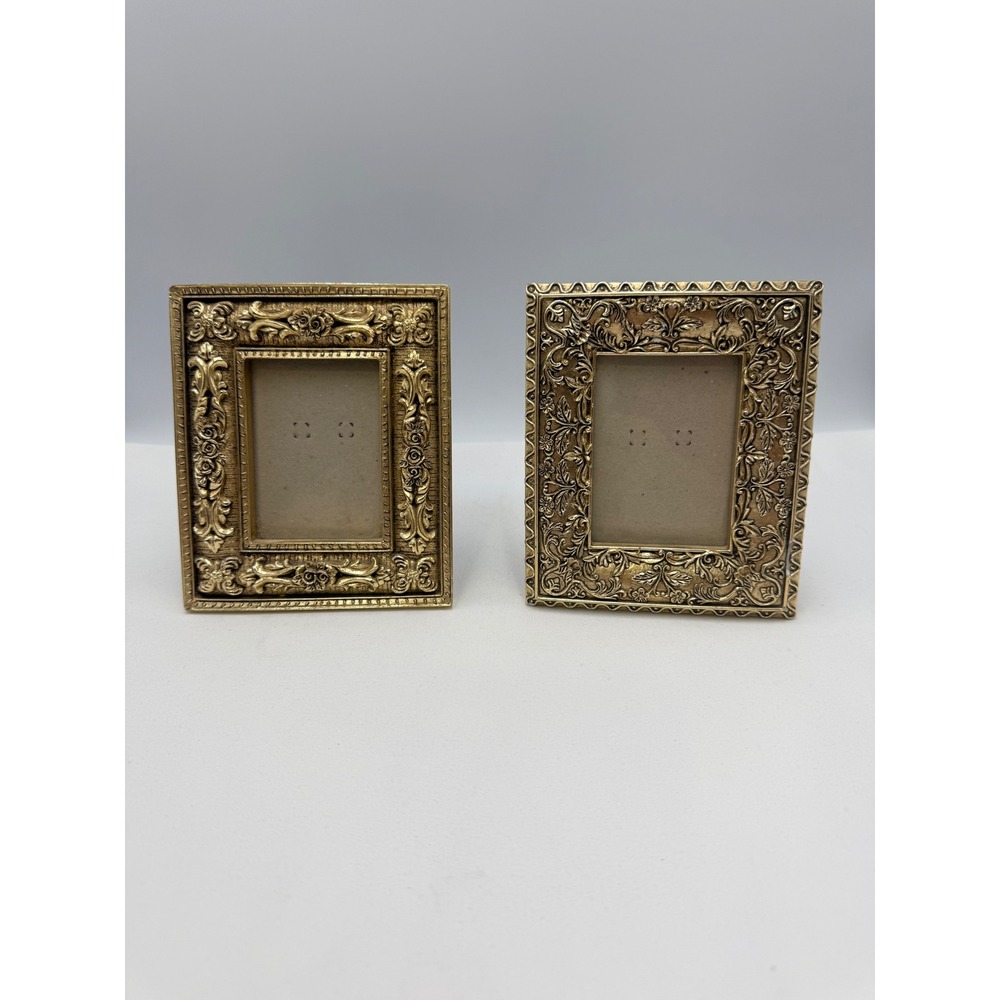 Picture Frame Set 2 4x5 Gold  Ornate Baroque Floral Tabletop